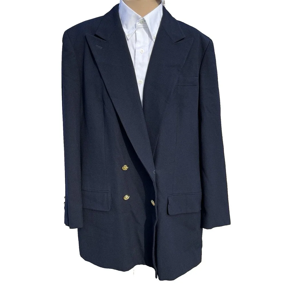 Lauren Ralph Lauren Gold Button Wool Blazer formal Men (44/20W) navy made In USA
